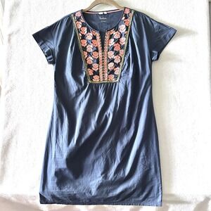 Boden Navy Blue Midi Dress with Floral Embroidery